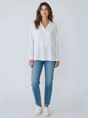 Biancalancia Long Sleeve Collared Silk Blouse //  Ivory // 42 (6)